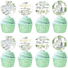 Elephant Baby Shower Decorations Girl, 36pcs A Little Peanut Is On the Way Baby Shower Decorations Cupcake Toppers Pink Elephant Cupcake Topper for Girl Welcome Baby Shower Decorations
