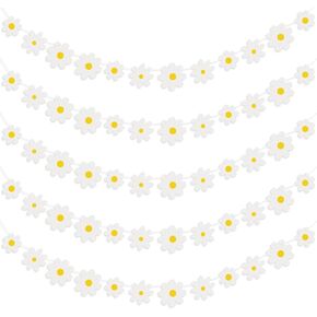 Henoyso 5 Packs Daisy Groovy Boho Party Banners ، Daisy Garland Kit Hanging Dovirl Paper Decorations for Home Classroom Birthday (White)