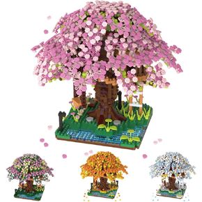 Cherry Blossom Tree House Adult Artificial Flower Mini Block Set, Spring/Summer/Fall/Winter Beauty Plant Series, Bouquet Tree House Block Set, Suitable for Gift/Home Decoration (Spring)
