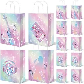 16Pcs Popular Music Birthday Party Paper Gift Bags Singer Music Disco Ball Buttefly Guitar Paper Goodie Bags for Bacheloretee Party Fans Celebration Party Supplies