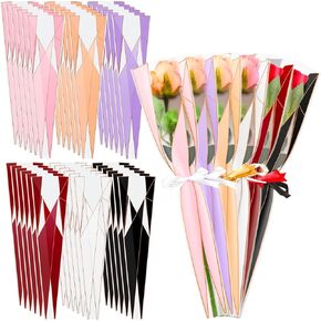 Zhanmai 300 Pcs Single Rose Sleeve Single Flower Stem Wrapping Bags Florist Packaging Supplies for Valentine‘s Day Mother's Day Wedding Anniversary Birthday, 6 Colors