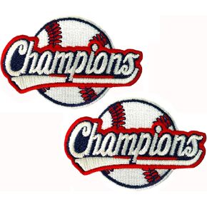 2 PCS Baseball Champions Embroidered Iron On Patches for Decorate Craft Clothes, White, Red, Blue