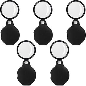5PCS 10X Pocket Magnifying Glass Small Magnifying Glass with Black Rotating Protective for Reading, Books, Jewelry