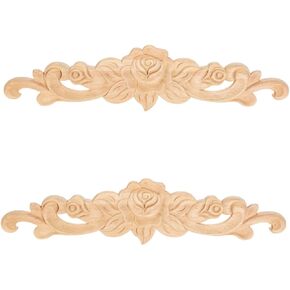 Muxsam 2pcs الورد الخشب المنحوتة على الأقدام الزخرفية الزخرفية ، غير مصممة الطويل المنحوتات المنحوتة للباب للعبور خزانة سقف الخزانة مرآة السرير مرآة السرير مرفق مقاعد البدلاء ، 20x5 سم/7.87 "x1.97"