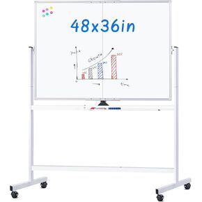 maxtek Rolling Whiteboard, 48x48 Large Magnetic White Board with Stands, Big Double-Sided White Board Dry Erase on Wheels for Homeschool, Home Office, Office, School