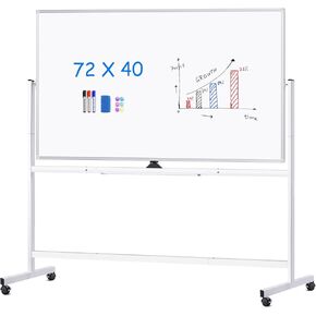 maxtek Rolling Whiteboard 72x40, Large Double-Sided White Board Dry Erase on Wheels, Giant Magnetic White Board Standing for Office, School, Home Office, Homeschool (Sliver)