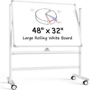 MaxGear Premium Large Rolling Whiteboard on Wheels, 48" x 32" Double-Sided Magnetic Dry Erase Board with Stand, Reversible Mobile Whiteboard with Aluminium Frame and Stand for Office, School