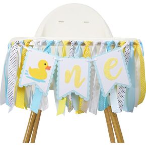 Rubber Ducky 1st Birthday high chair banner - Rubber Duck 1st Birthday Decoration, Light Blue 1st Birthday banner for Boys, Summer 1st Birthday Decor
