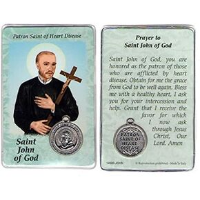 Saint St St. John of God Prayer Card Holy Card Cards Patronage Patron Heart Disease Failure Healing Problems with Medal