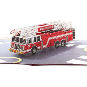 Liif Fire Truck 3D Greeting Pop Up Card, Birthday Card For Kids, Firemen, Men, DAD, Son, Boy, Retirement, Firefighter, Thank You | With Message Note & Envelop
