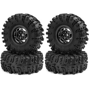 4Pcs 1.3" Beadlock Wheels and Tires Set for 1/18 1/24 RC Crawler Car SCX24 Ascent-18 TRX4M Upgrade Parts, Style B, Grey