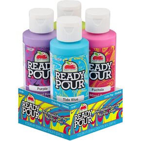 Apple Barrel Color Pop Pre-Mixed Set, Set of 4 Fluid Ready Pour Paints Perfect for DIY Arts and Crafts Projects, 13480E