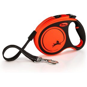 FLEXI New Classic Tape Retractable Dog Leash for Large Dogs Upto 143 lbs. – 16 ft., Orange/Black |Tangle Free Pet Walking Leash with One-Handed Brake, Pause, Lock |German Quality Product