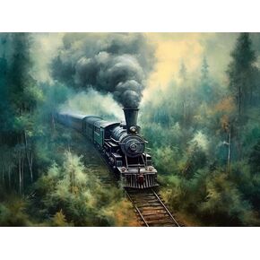 5D DIY Diamond Painting Kits, Vintage Steam Train, Track Landscape, Cross Diamond Embroidery Painting Full Round Diamond Mosaic Home Decor Gift 30 x 40 CM