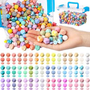 Hotop 624 Pcs Silicone Beads for Keychain Making, 12 mm 14 mm 15 mm Silicone Beads Bulk 48 Colors Loose Small for Bracelets Necklaces Jewelry Making DIY Crafts(Candy Color)