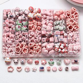 Decoendiy 30Pcs Pink Ceramic Beads,Chinese Special Porcelain Beads,Animal Shape Ceramic Beads,Bulk Beads for DIY Earrings Necklaces Bracelets for Jewelry Pendants Making Home Hanging Decorations