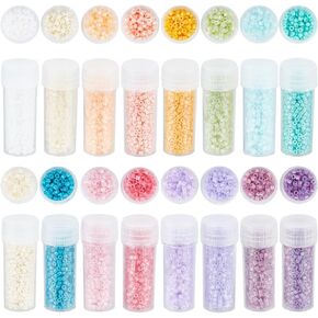 SUNNYCLUE 80g 16 Colors 12/0 Seed Beads Bulk 2mm Cylinder Glass Seed Beads Colorful Candy Small Round Loose Spacer Craft Bead for Jewelry Making Supplies DIY Friendship Bracelet Necklace Earrings