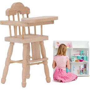 Agatige 1/12 Dollhouse Baby Chair, Foldable Miniature Birch Wood Baby Doll High Chair for Kids Girls