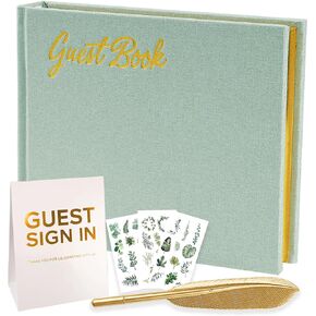 4-in-1 Linen Wedding Guest Book Wedding Reception for Polaroid Guest Book Baby Shower Guest Book for Guests to Sign & Add Photoes for Celebration Reception, Birthday, Graduation, Party