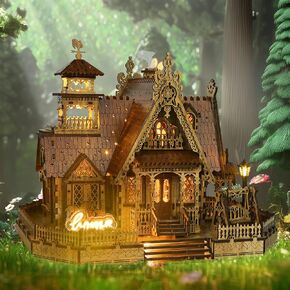 LED 3D Wood Puzzle Countryside Cottage Model - DIY Miniature Building Kit with Spark LED Lights - 3D Craft Rural Architecture Home Décor Gift for Adults
