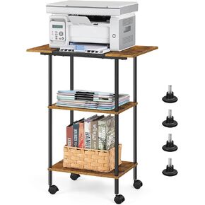 Black Modern Printer Stand with Storage 3 Tier Rolling Cart, Large Printer Table for Home Office, Multi-Level Storage, Compatible with Printers, Scanners, Office Supplies