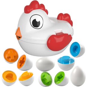 TEMI Toddler Chicken Easter Eggs Toys - Color Matched Game Shape Sorter with 6 Toy Eggs for Kids, Fine Motor Skills Sensory Toys, Educational Gifts for 3 4 5 6 Girls Boys Baby