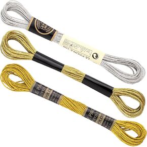 3 خيط تطريز معدني Skeins ، خيط بريق متشابك ، سلسلة تطريز للبوليستر الناعم لصنع الحرف اليدوية للخياطة DIY- الذهب والفضة والأصفر