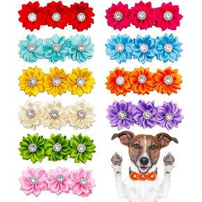Dogs Collar Flowers Bows 10 Pcs Slide on Flowers for Dog Collar Small Large Dog Collar Multi-Color Flowers with Rhinestones Cats Attachment Charms