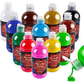 Xin Bowen Acrylic Paint Set Large Bottle Acrylic Paint Set 12 x 16.9oz (500ml) Premium Acrylic Paints Water Proof Large Capacity for Artists Beginners and Kids on Canvas Rocks Wood Ceramic Fabric