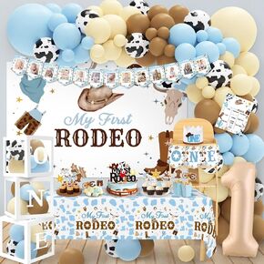 NANAGALI My First Rodeo Birthday Party Decorations, Cowboy 1st Birthday Party Supplies, First Rodeo Birthday Backdrop Balloons Arch Box High Chair Banner Birthday Party Idea for 1 Year Old Boys