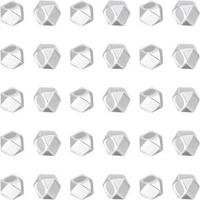 BENECREAT 925 Sterling Silver Spacer Beads, Faceted Metal Bead Polyhedron Beads Jewelry Findings for Bracelet Necklace Jewelry Making