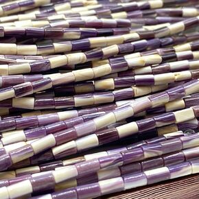 ABCGEMS North American 2-Tone Purple & White Wampum Shell Beads - Found in MA, RI, NY (America's First Currency Year 1637-1673) Native American Style DIY Wampum Belt Pow Wow Smooth Tube 3X5mm (Tiny)