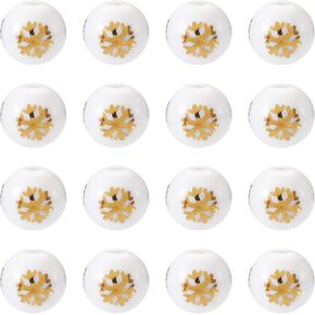 Beadthoven 20pcs Christmas Snowflake Beads 10mm White Round Glass Beads Xmas Snowflake Beads Loose Bubblegum Beads Spacers for Jewelry Making Bracelet Necklace Christmas Ornaments DIY Crafts Supplies