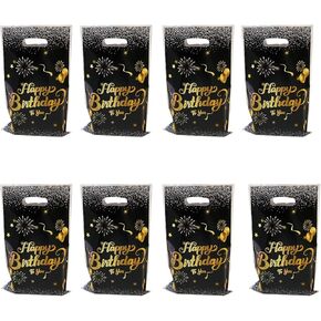 LYK 30PCS Black and Gold Party Favor Gift Bags Plastic Treat Goodie Candy Bags with Handle for Birthday Party Wedding Bridal Bby Shower Christmas New Year Gift Supplies