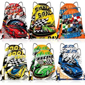 Abbylike 12 Pcs Drawstring Bags - Race Car Birthday Party Supplies - Goodie Bags for Kids Party Favors - Sports, Gym, School, Hiking, Camping
