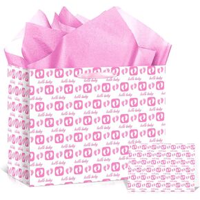 Baby Shower Paper Bag for Boys Blue Sweet Baby Gift Bag with Tissue Papers and Greeting Card Baby Footprint Theme Wrapping Paper Bag Baby Shower 1st Birthday Gender Reveal Party Decorations Supplies