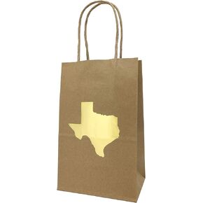 6 Texas Gift Bag with Gold Foil State of Texas Shape Kraft Gift Bag Rose Size 5.25 x 3.5 X 8.5 Inches