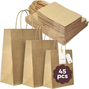 Onteftshop 45 Pcs Paper Bags with Handles Brown Kraft Paper Bags Assorted Sizes Gift Bags Bulk Kraft Paper Bags,Paper Shopping Bags,Merchandise Bags,Packaging, Party Favor