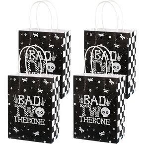 Jollyboom Bad Two The Bone Party Decoration, 16pcs Skeleton Theme 2nd Birthday Decoration Paper Gift Bag With Handles Goodies Gift Treat Bag for Bad 2 The Bone 2nd Birthday Decorations for Boy Girl