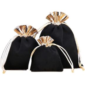 10Pcs Red Velvet Bags with Drawstrings Gold Trim Velvet Jewelry Pouches for Jewelry Wedding Candy Birthday Christmas Gift bags(3x4 inch)