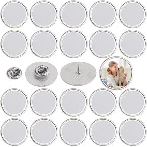 Framendino, 20 Pack Silver Sublimation Blank Pins DIY Button Badges Round Base Pin Aluminum Sheet with Butterfly Backs for Craft Lapel Jewelry Making