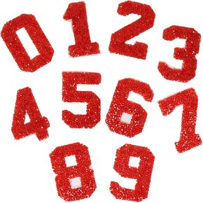 Honbay 10PCS Number 0-9 Rhinestone Patches Appliques Clothing Repair Decoration Patches for DIY Accessory (Red)