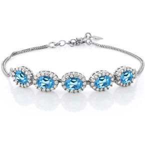 Gem Stone King 7X5MM Oval Cut Gemstone Birthstone Tennis Bracelet For Women In 925 Sterling Silver | 7 Inch with 1.5 Inch Extender | Fine Jewelry Gifts for Her Mom Women Wife