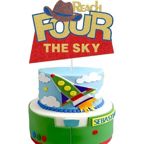 يمكنك الوصول إلى Four the Sky Cake Topper - الفضاء الخارجي موضوع كعكة عيد الميلاد الرابعة للأطفال الفتيات الفتيات - ألهم ألهم أربع سنوات لوازم حفلات عيد ميلاد عمره أربع سنوات