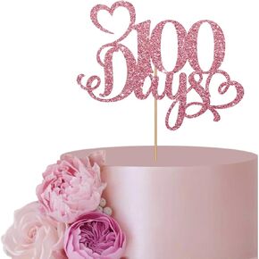100 Days Cake Topper for Girl Baby Shower Party Decor, Pink Glitter Baby Girl Half Year Old Birthday Cake Topper, Baby One Hundred Days Party Decoration Supplies