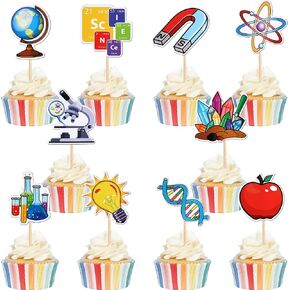 30 PCS Double Sided Science Cupcake Toppers - Astronomy, Biology, Chemistry, Physics Cake Decorations for Kids Birthday Party Supplies