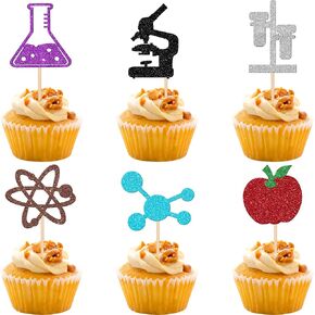 30 PCS Double Sided Science Cupcake Toppers - Astronomy, Biology, Chemistry, Physics Cake Decorations for Kids Birthday Party Supplies in Kuwait