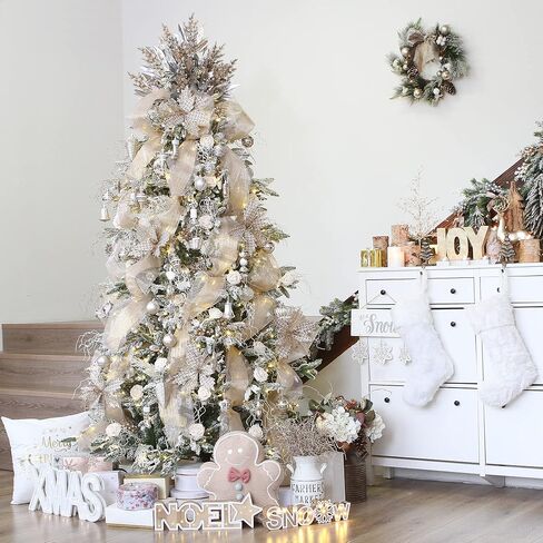 Sea Team 6-Inch-Wide Sheer Glitter Yarn Ribbon, Decorative Mesh Ribbon for Christmas Trees, Wreaths, Garlands, Art Crafts, Seasonal Decorations (3-Pack, 10-Yard/Pack, Champagne) in Kuwait