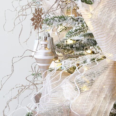 Sea Team 6-Inch-Wide Sheer Glitter Yarn Ribbon, Decorative Mesh Ribbon for Christmas Trees, Wreaths, Garlands, Art Crafts, Seasonal Decorations (3-Pack, 10-Yard/Pack, Champagne) in Kuwait