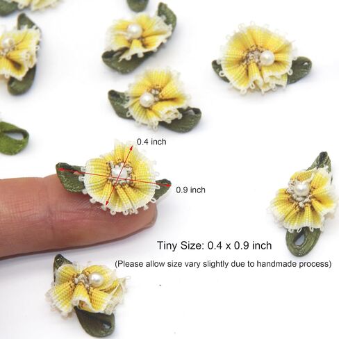 60 Pcs Gradient Color Small Ribbon Flowers with Bead Little Flower Embellishments Mini Rose Flower for Crafts, Doll Clothes Sewing DIY (Blue) in Saudi Arabia
